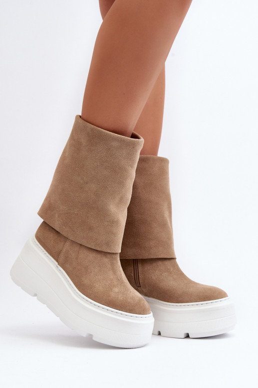 Zazoo 3410 ze semiše  Dřeváky s platformou béžové Zazoo 3410 ze semiše  Dřeváky s platformou béžové