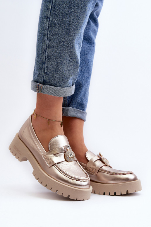 boty mokasíny s ornamenty CheBello 4291 zlaté barvy  boty mokasíny s ornamenty CheBello 4291 zlaté barvy