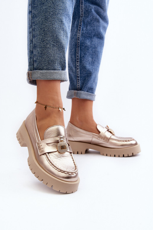 boty mokasíny s ornamenty CheBello 4291 zlaté barvy  boty mokasíny s ornamenty CheBello 4291 zlaté barvy