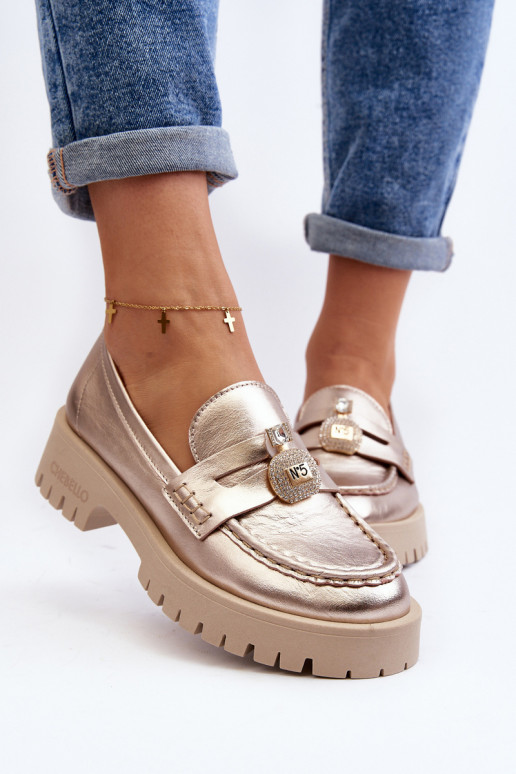 boty mokasíny s ornamenty CheBello 4291 zlaté barvy  boty mokasíny s ornamenty CheBello 4291 zlaté barvy