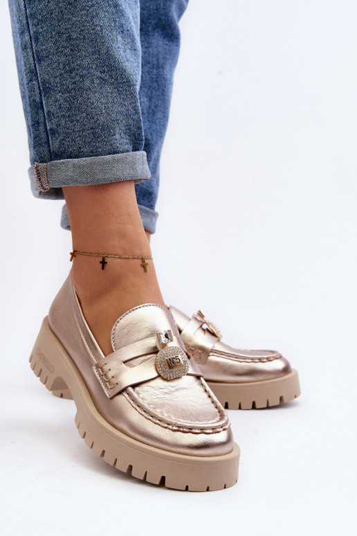 boty mokasíny s ornamenty CheBello 4291 zlaté barvy  boty mokasíny s ornamenty CheBello 4291 zlaté barvy