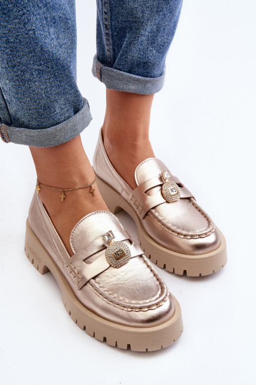 boty mokasíny s ornamenty CheBello 4291 zlaté barvy  boty mokasíny s ornamenty CheBello 4291 zlaté barvy