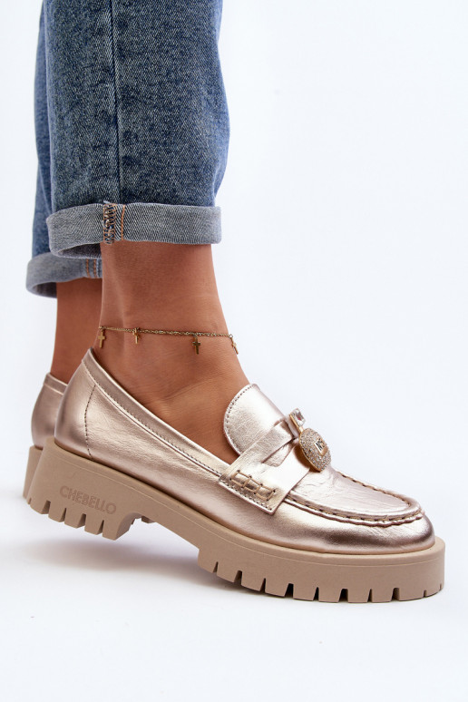 boty mokasíny s ornamenty CheBello 4291 zlaté barvy  boty mokasíny s ornamenty CheBello 4291 zlaté barvy