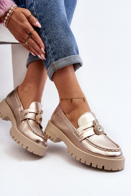 boty mokasíny s ornamenty CheBello 4291 zlaté barvy  boty mokasíny s ornamenty CheBello 4291 zlaté barvy