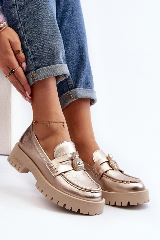 boty mokasíny s ornamenty CheBello 4291 zlaté barvy  boty mokasíny s ornamenty CheBello 4291 zlaté barvy