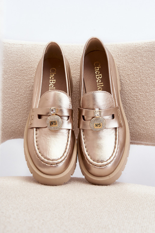 boty mokasíny s ornamenty CheBello 4291 zlaté barvy  boty mokasíny s ornamenty CheBello 4291 zlaté barvy