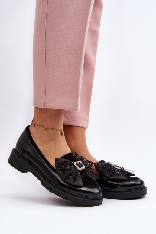 Lakované mokasíny se stuhami Laura Messi 2786 Černé  Lakované mokasíny se stuhami Laura Messi 2786 Černé