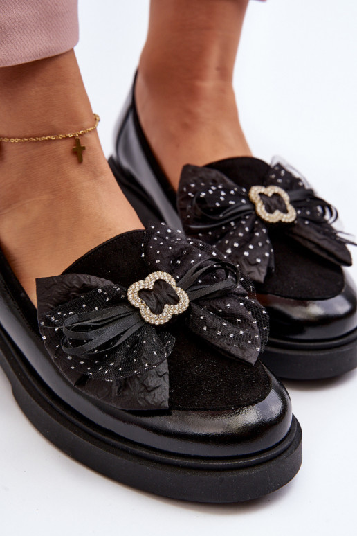 Lakované mokasíny se stuhami Laura Messi 2786 Černé  Lakované mokasíny se stuhami Laura Messi 2786 Černé