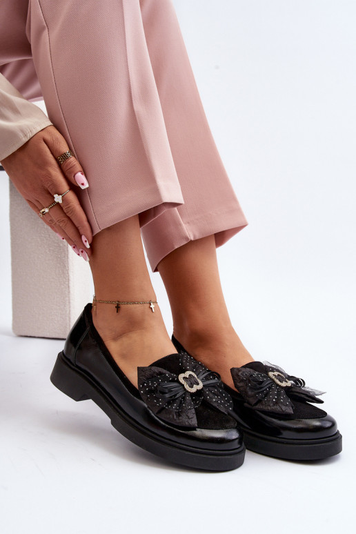 Lakované mokasíny se stuhami Laura Messi 2786 Černé  Lakované mokasíny se stuhami Laura Messi 2786 Černé