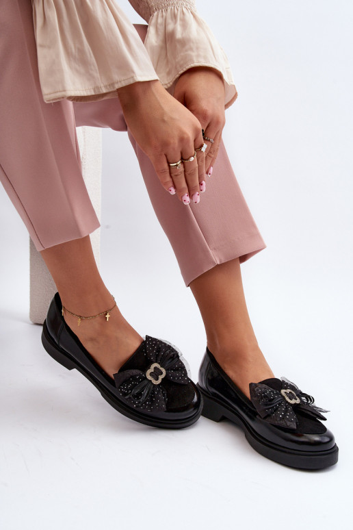 Lakované mokasíny se stuhami Laura Messi 2786 Černé  Lakované mokasíny se stuhami Laura Messi 2786 Černé