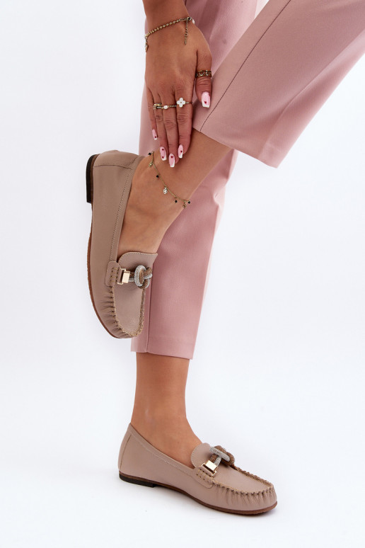 Dámské mokasíny s ornamenty Laura Messi 2761 béžové  Dámské mokasíny s ornamenty Laura Messi 2761 béžové