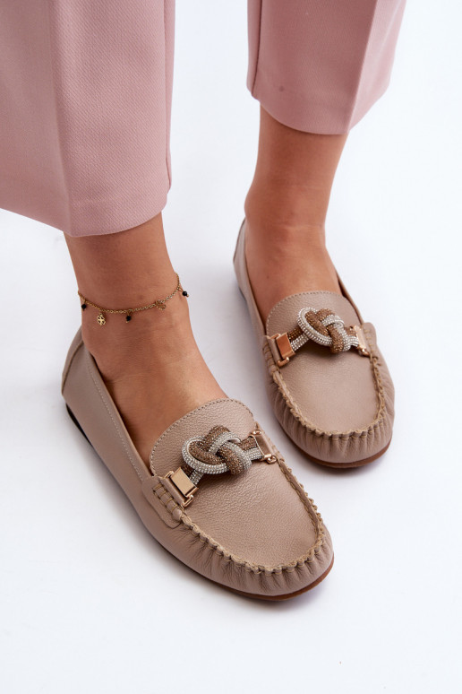 Dámské mokasíny s ornamenty Laura Messi 2761 béžové  Dámské mokasíny s ornamenty Laura Messi 2761 béžové