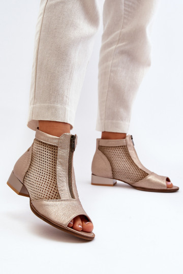 Dřeváky  s širokými podpatky Z Odkrytymi Palcami  06413-25 zlaté barvy