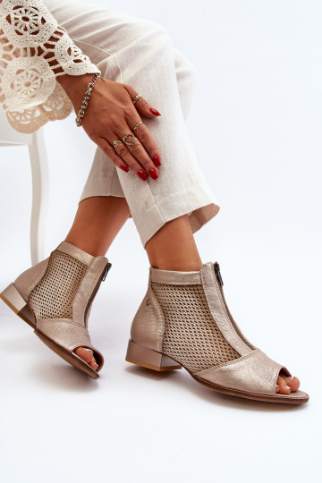 Dřeváky  s širokými podpatky Z Odkrytymi Palcami  06413-25 zlaté barvy 2