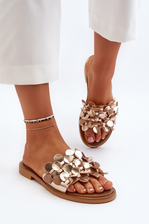 Zazoo 40381  Pantofle s širokými podpatky zlaté barvy