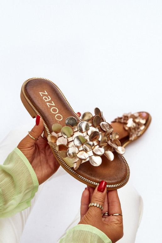 Zazoo 40381  Pantofle s širokými podpatky zlaté barvy