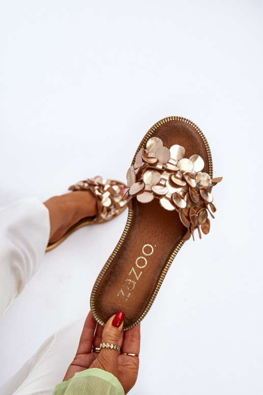 Zazoo 40381  Pantofle s širokými podpatky zlaté barvy