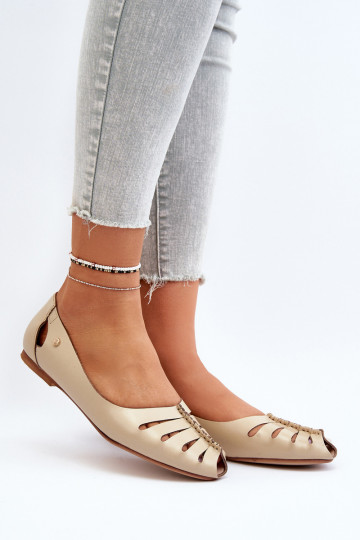 Zazoo 10009 Pohodlné kožené baleríny  béžové