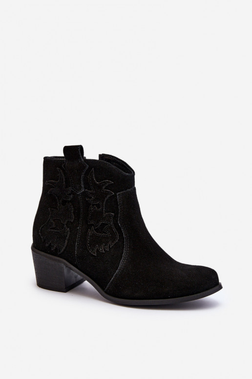 Zazoo 3426  ze semiše Boty v kovbojském stylu Černé Zazoo 3426  ze semiše Boty v kovbojském stylu Černé