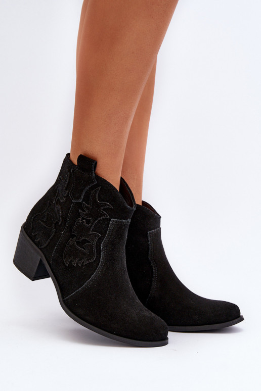 Zazoo 3426  ze semiše Boty v kovbojském stylu Černé Zazoo 3426  ze semiše Boty v kovbojském stylu Černé