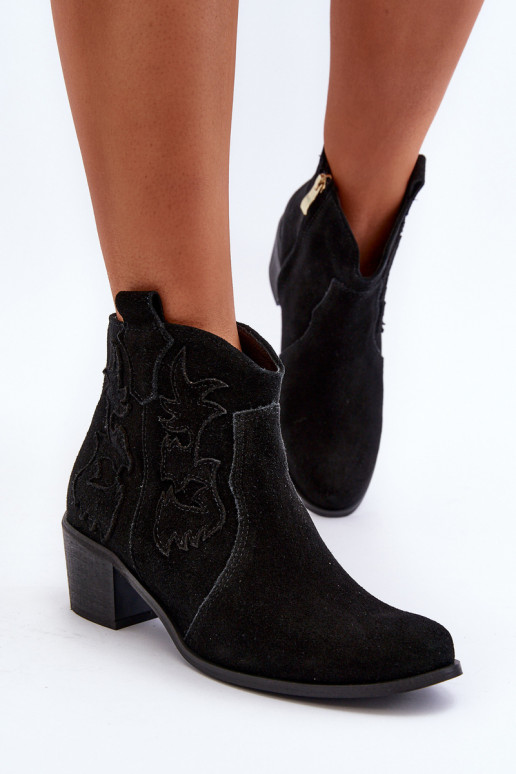 Zazoo 3426  ze semiše Boty v kovbojském stylu Černé Zazoo 3426  ze semiše Boty v kovbojském stylu Černé
