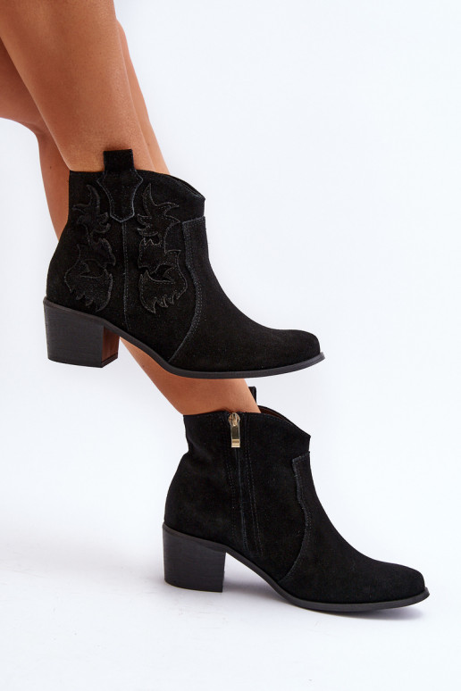 Zazoo 3426  ze semiše Boty v kovbojském stylu Černé Zazoo 3426  ze semiše Boty v kovbojském stylu Černé