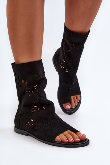 Zazoo 3437  Semišové sandály s oblázky  Černé