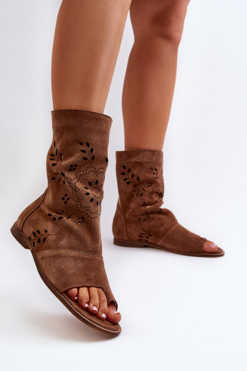 Zazoo 3437  Semišové sandály s oblázky  hnědá