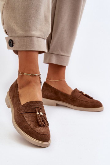 Zazoo 3420 Semišové mokasíny  s širokými podpatky hnědá