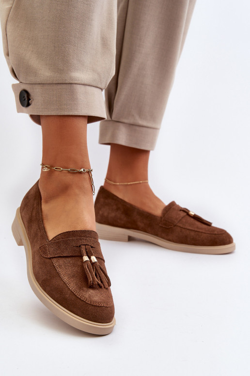 Zazoo 3420 Semišové mokasíny  s širokými podpatky hnědá Zazoo 3420 Semišové mokasíny  s širokými podpatky hnědá