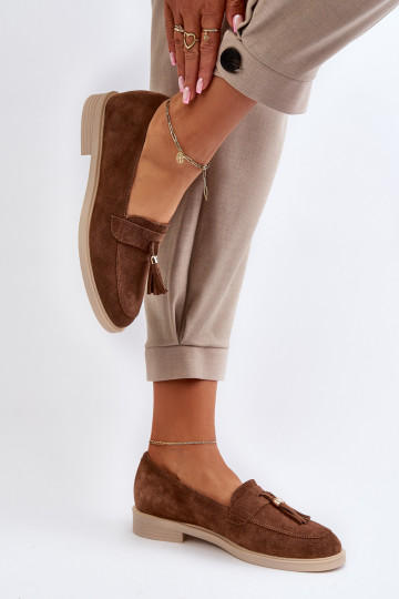 Zazoo 3420 Semišové mokasíny  s širokými podpatky hnědá 2