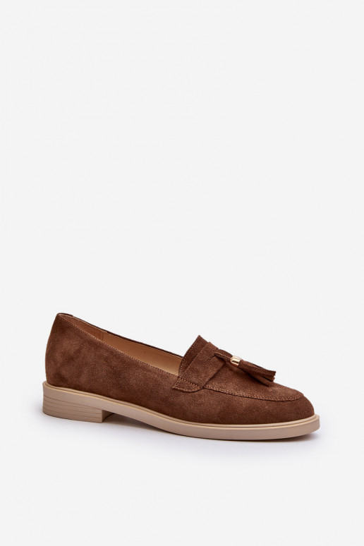 Zazoo 3420 Semišové mokasíny  s širokými podpatky hnědá Zazoo 3420 Semišové mokasíny  s širokými podpatky hnědá