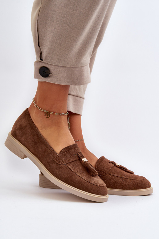 Zazoo 3420 Semišové mokasíny  s širokými podpatky hnědá Zazoo 3420 Semišové mokasíny  s širokými podpatky hnědá