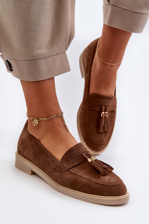 Zazoo 3420 Semišové mokasíny  s širokými podpatky hnědá Zazoo 3420 Semišové mokasíny  s širokými podpatky hnědá