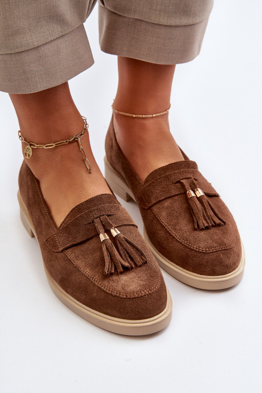 Zazoo 3420 Semišové mokasíny  s širokými podpatky hnědá Zazoo 3420 Semišové mokasíny  s širokými podpatky hnědá