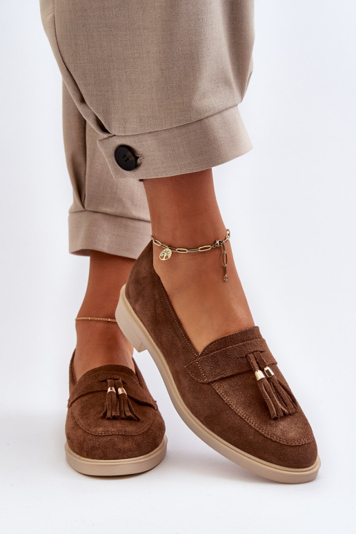 Zazoo 3420 Semišové mokasíny  s širokými podpatky hnědá Zazoo 3420 Semišové mokasíny  s širokými podpatky hnědá