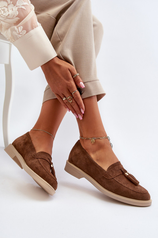 Zazoo 3420 Semišové mokasíny  s širokými podpatky hnědá Zazoo 3420 Semišové mokasíny  s širokými podpatky hnědá