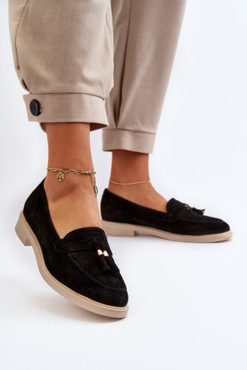 Zazoo 3420 Semišové mokasíny  s širokými podpatky Černé