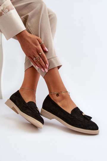 Zazoo 3420 Semišové mokasíny  s širokými podpatky Černé 2