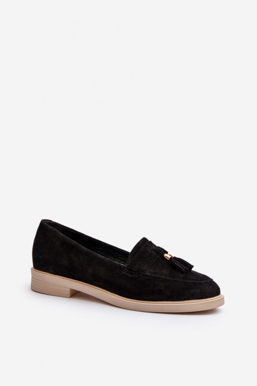 Zazoo 3420 Semišové mokasíny  s širokými podpatky Černé Zazoo 3420 Semišové mokasíny  s širokými podpatky Černé