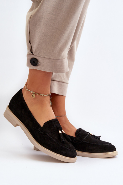 Zazoo 3420 Semišové mokasíny  s širokými podpatky Černé Zazoo 3420 Semišové mokasíny  s širokými podpatky Černé