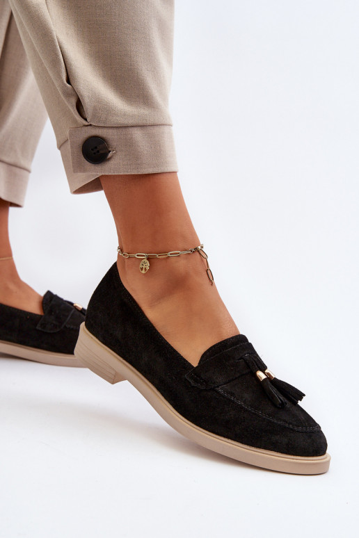 Zazoo 3420 Semišové mokasíny  s širokými podpatky Černé Zazoo 3420 Semišové mokasíny  s širokými podpatky Černé