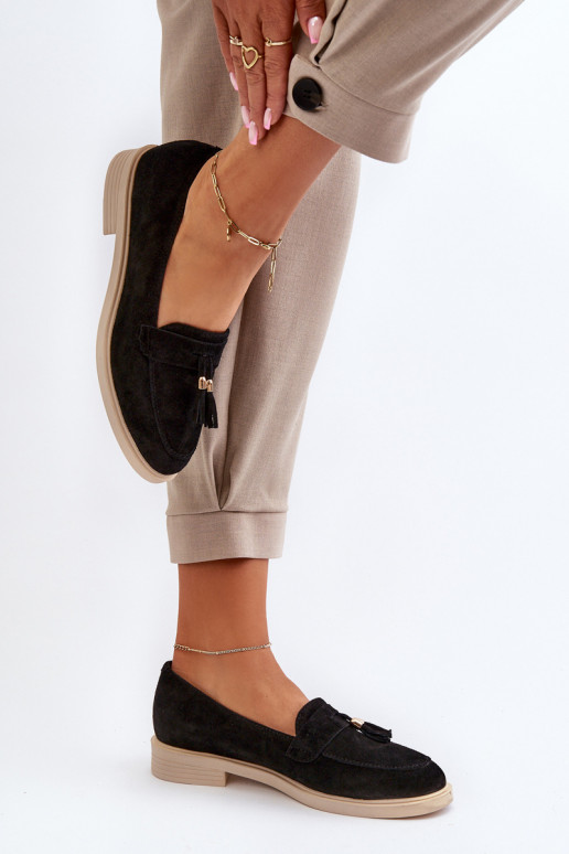 Zazoo 3420 Semišové mokasíny  s širokými podpatky Černé Zazoo 3420 Semišové mokasíny  s širokými podpatky Černé