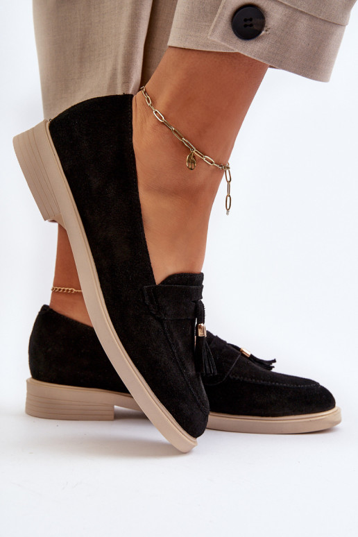 Zazoo 3420 Semišové mokasíny  s širokými podpatky Černé Zazoo 3420 Semišové mokasíny  s širokými podpatky Černé