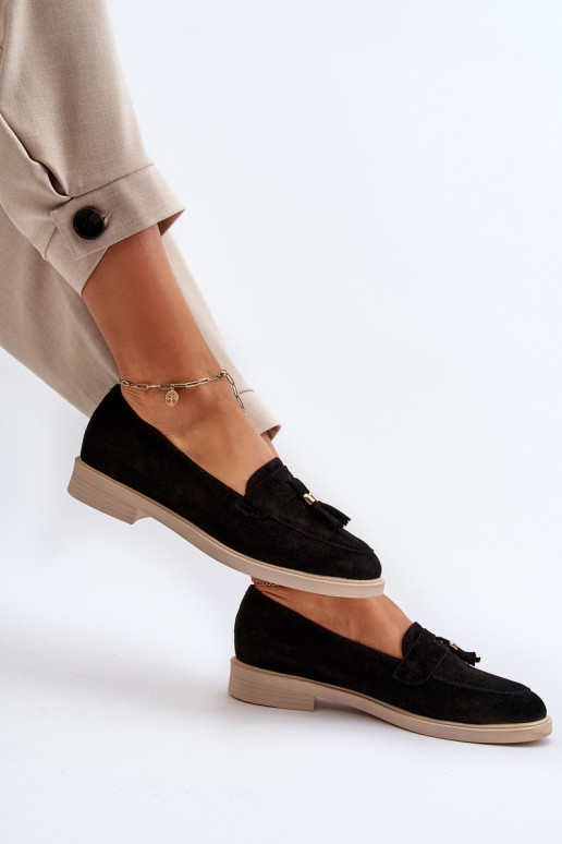 Zazoo 3420 Semišové mokasíny  s širokými podpatky Černé Zazoo 3420 Semišové mokasíny  s širokými podpatky Černé