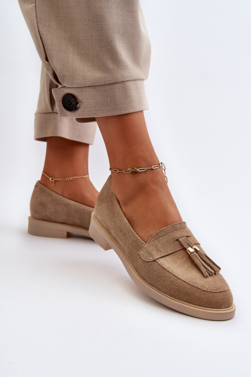 Zazoo 3420 Semišové mokasíny  s širokými podpatky béžové Zazoo 3420 Semišové mokasíny  s širokými podpatky béžové