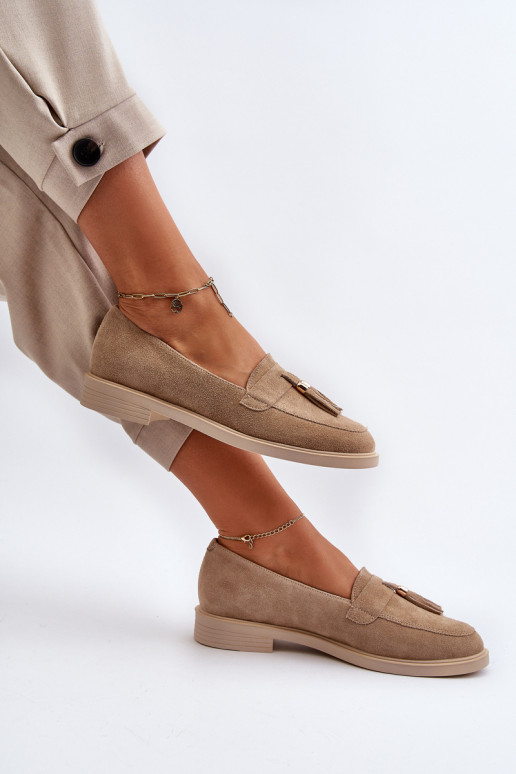 Zazoo 3420 Semišové mokasíny  s širokými podpatky béžové Zazoo 3420 Semišové mokasíny  s širokými podpatky béžové