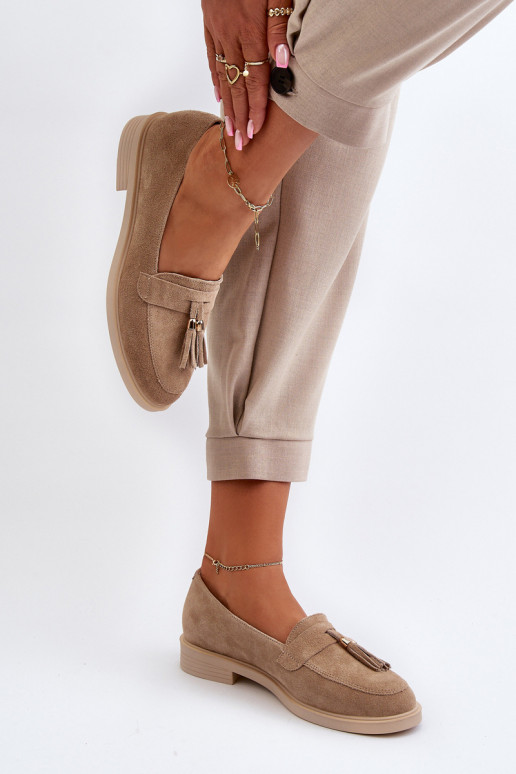 Zazoo 3420 Semišové mokasíny  s širokými podpatky béžové Zazoo 3420 Semišové mokasíny  s širokými podpatky béžové