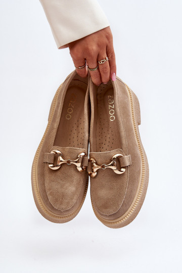 Zazoo 3429 Semišové mokasíny  s ornamenty béžové 2