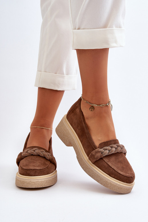 Zazoo 3429/W Elegantní semišové mokasíny s ornamenty hnědá Zazoo 3429/W Elegantní semišové mokasíny s ornamenty hnědá